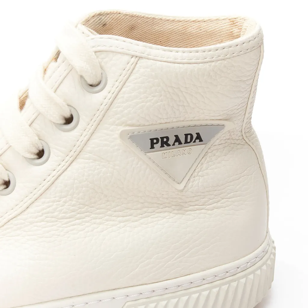 Prada Triangle High Tops White Leather Good - Back View