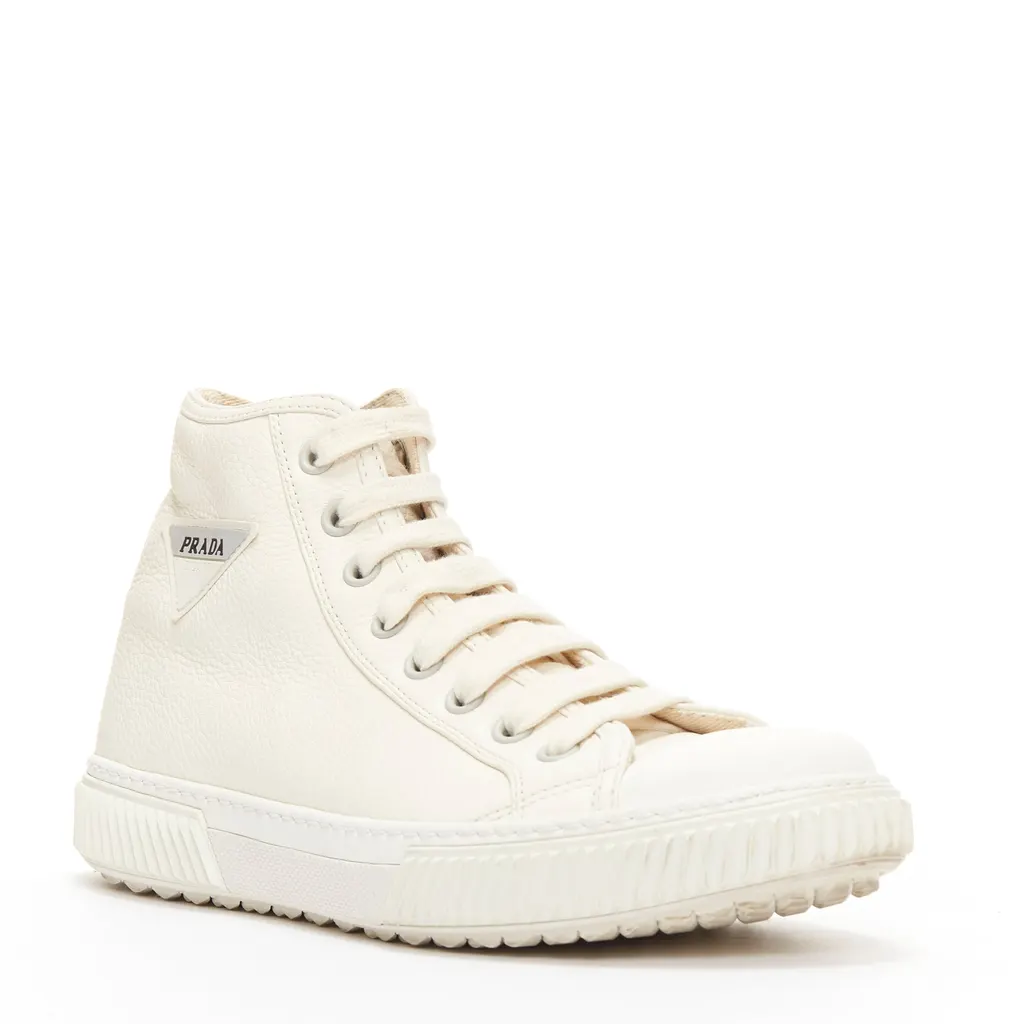 Prada Triangle High Tops White Leather Good - Inside View