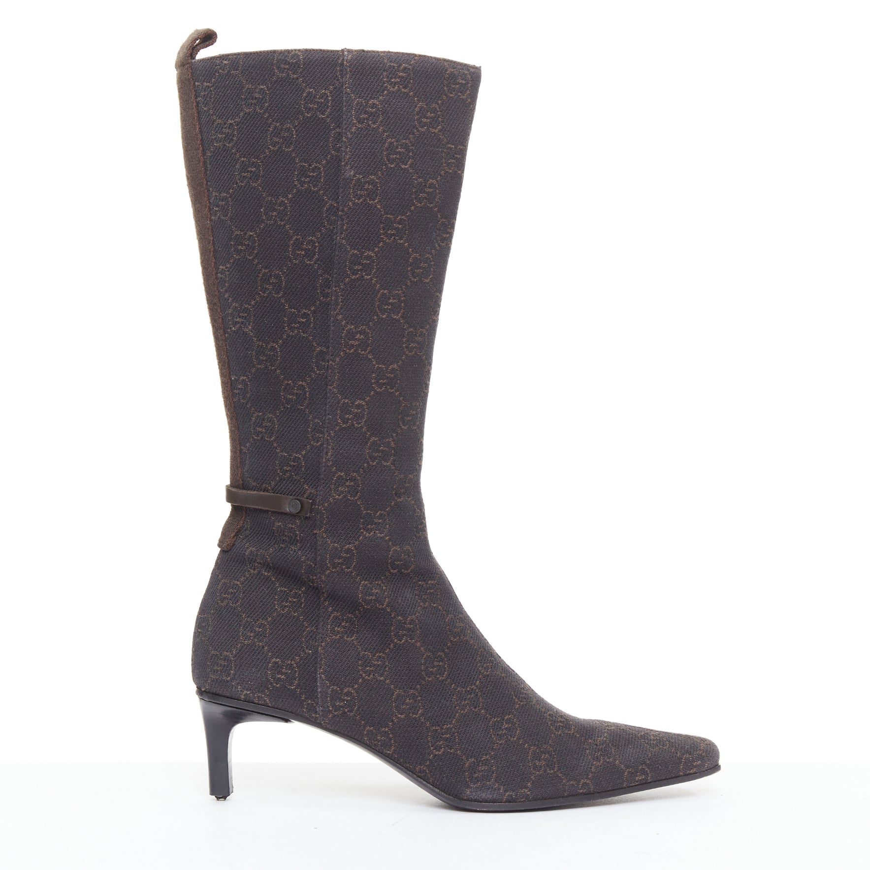 Gucci Striped Gold Heel Boots