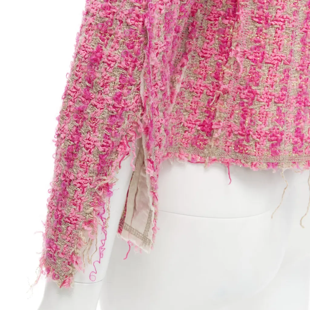 Junya Watanabe Pink Distressed Tweed Jacket Pink Linen Very good - Back View