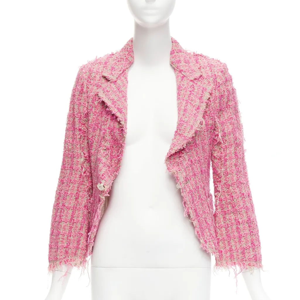 Junya Watanabe Pink Distressed Tweed Jacket Pink Linen Very good - Inside View