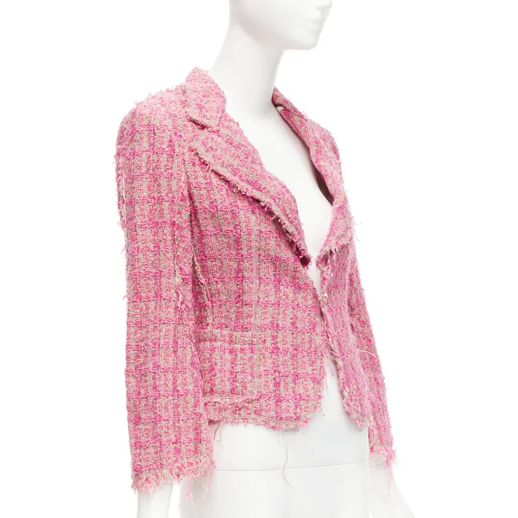 Junya Watanabe Pink Distressed Tweed Jacket Pink Linen Very good - Model View