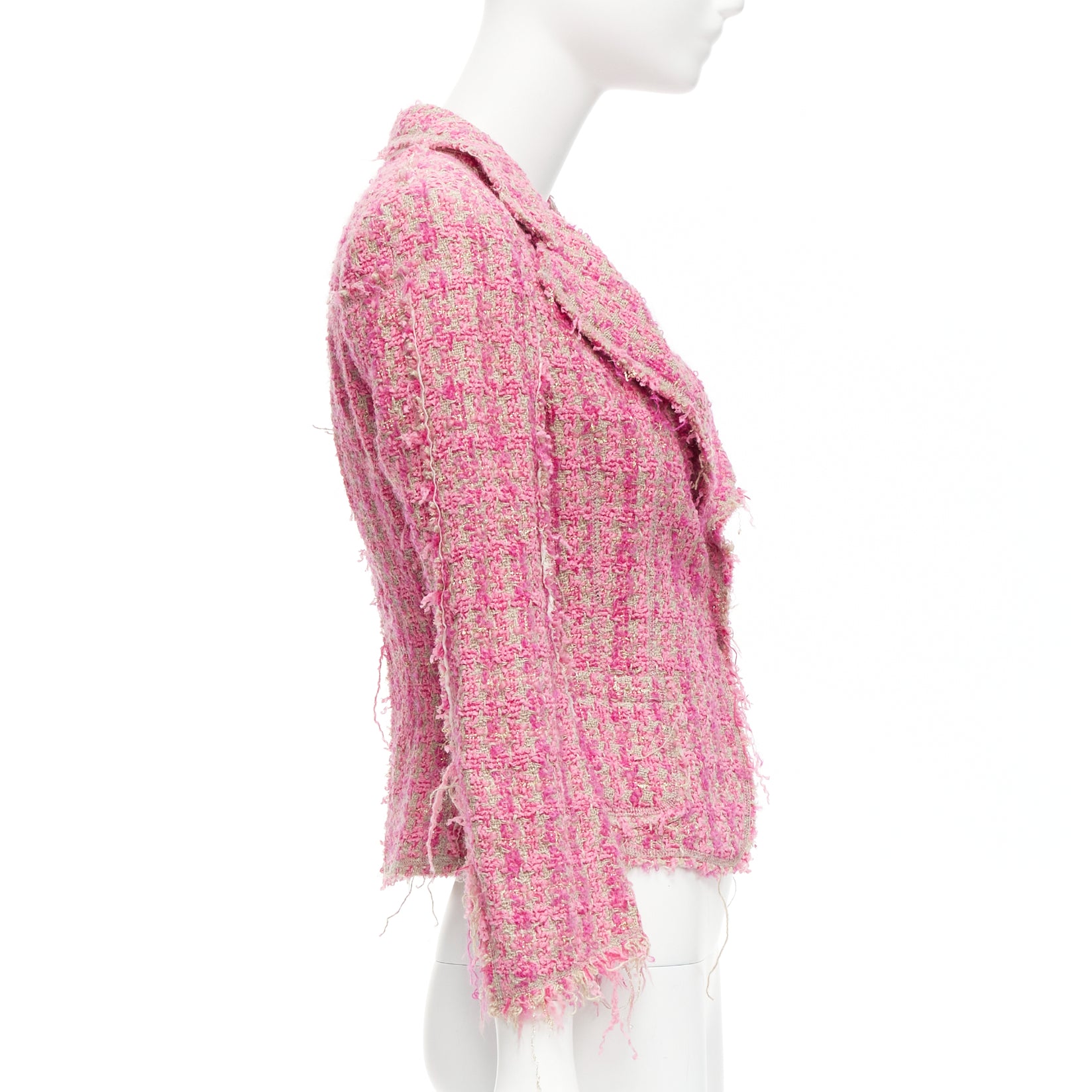 Junya Watanabe Pink Distressed Tweed Jacket - Side view