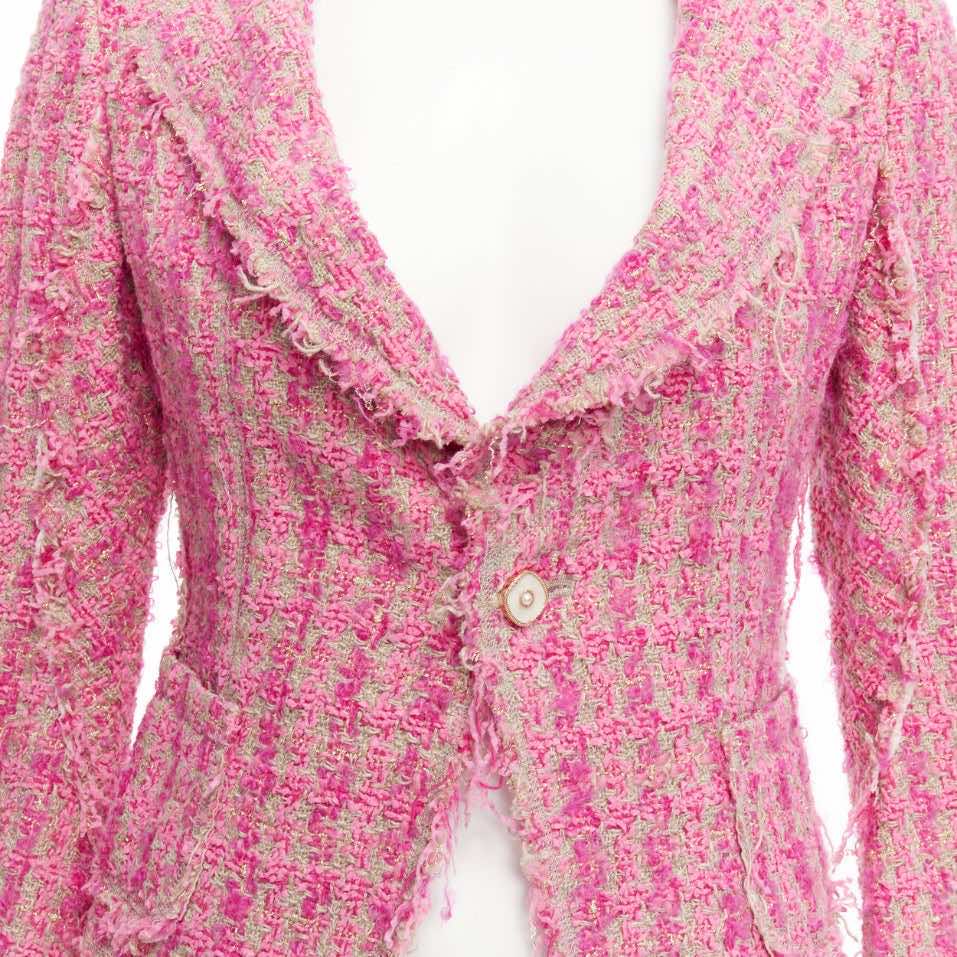Junya Watanabe Pink Distressed Tweed Jacket - Image 10