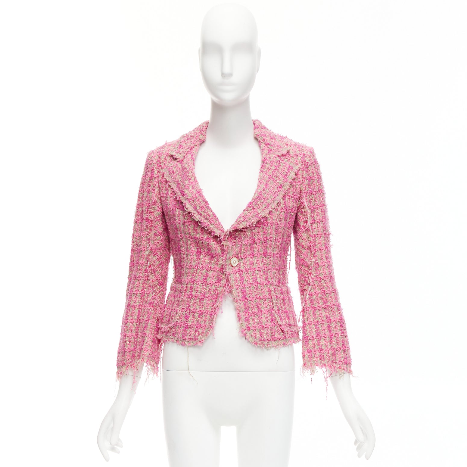 Junya Watanabe Pink Distressed Tweed Jacket - Image 12