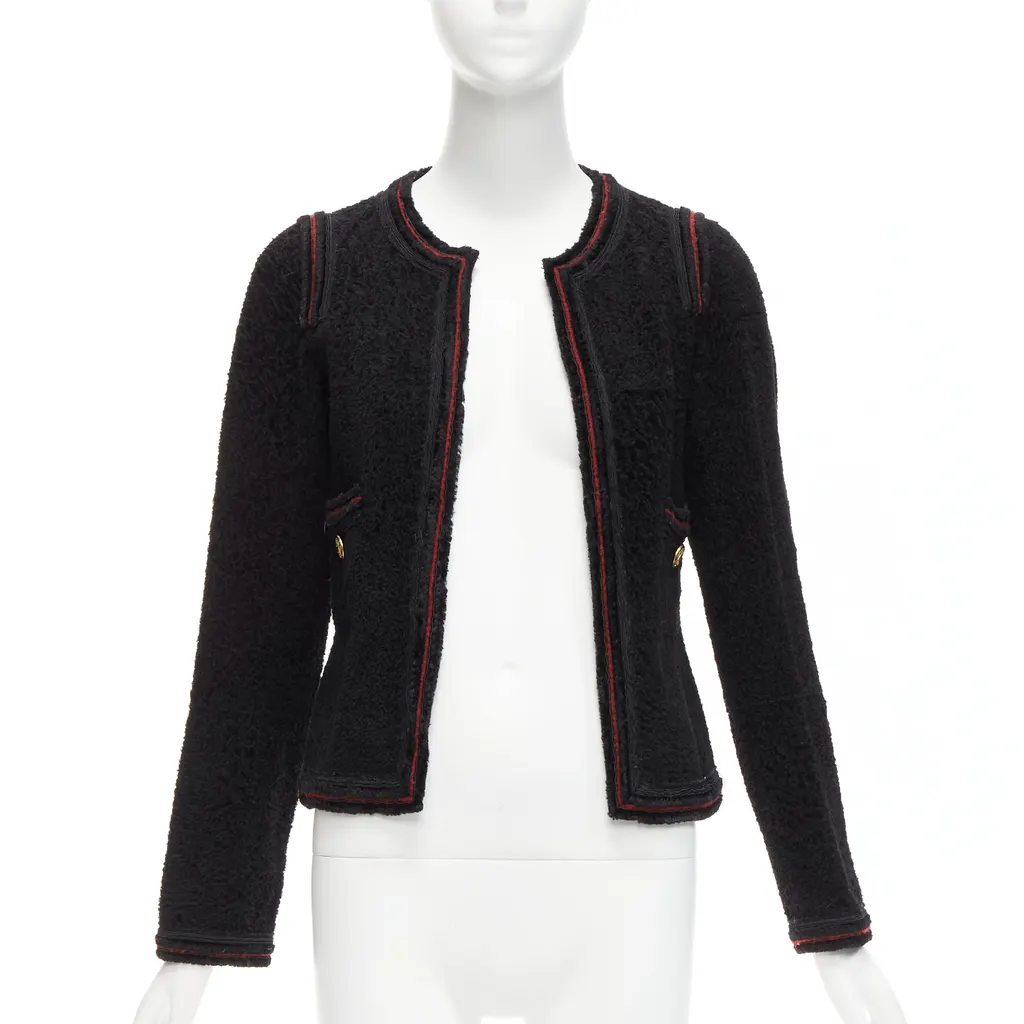 Chanel Black Tweed CC Jacket Black Wool Very good - Front View