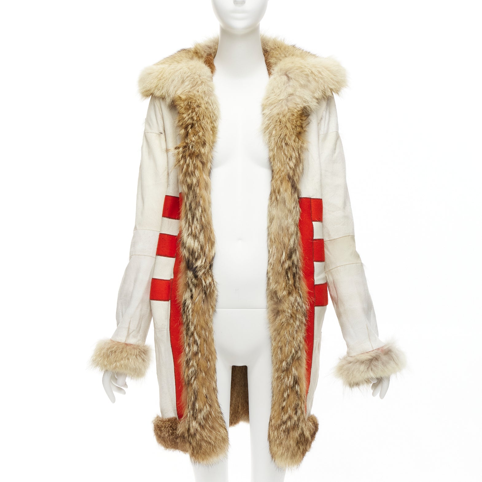 Balenciaga Cream Fur Longline Coat - Image 6