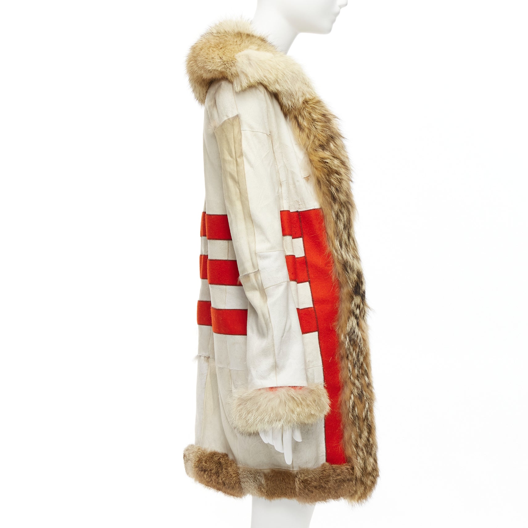 Balenciaga Cream Fur Longline Coat - 4