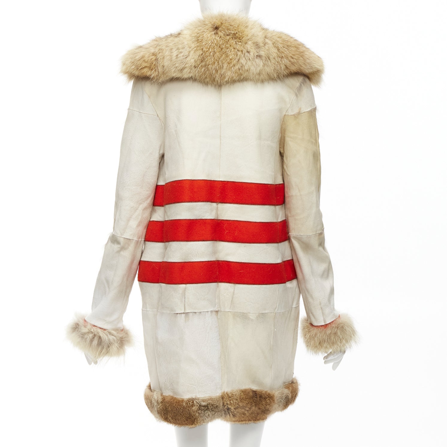 Balenciaga Cream Fur Longline Coat - Side view