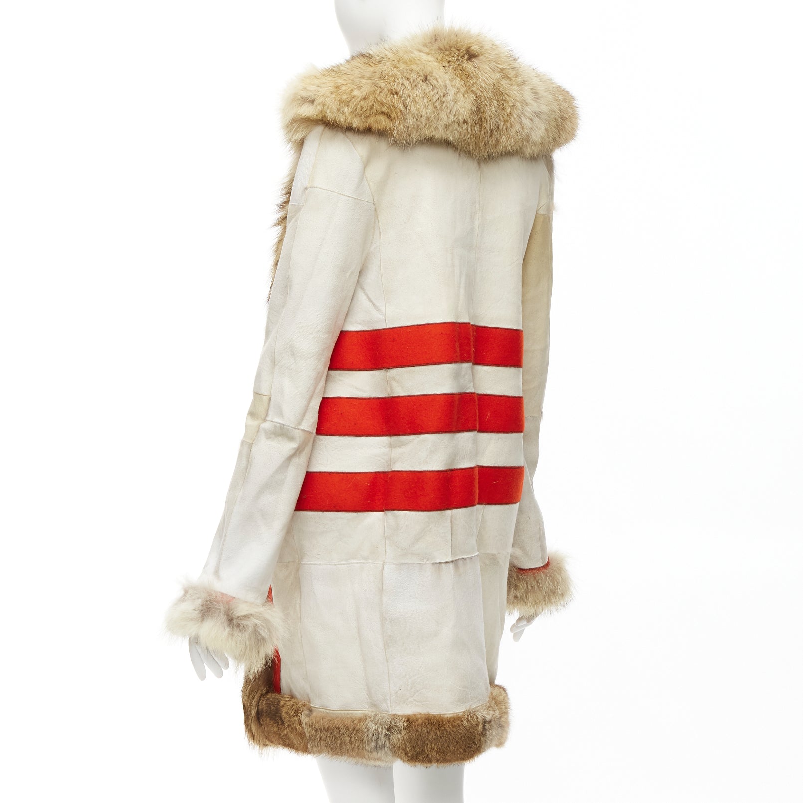 Balenciaga Cream Fur Longline Coat - Detail 1