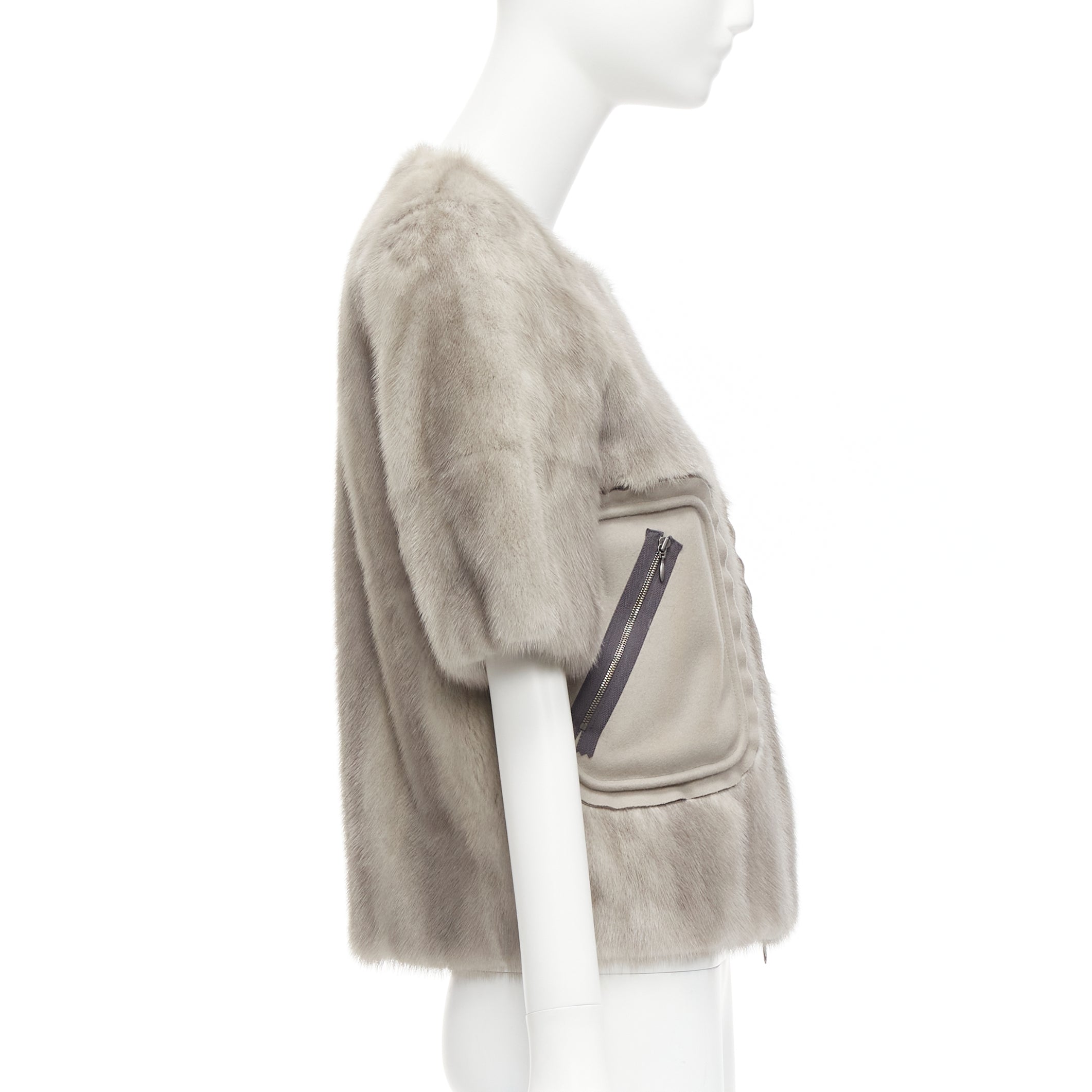 Marni Grey Fur Cropped Jacket - Side view