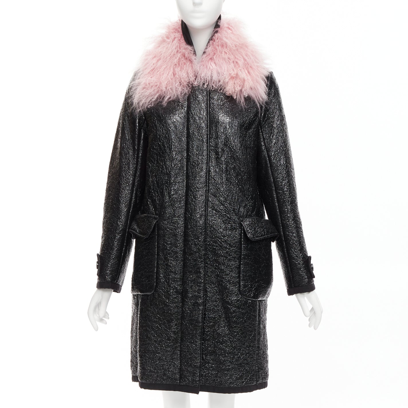 Moncler Pink Fur Wool Coat