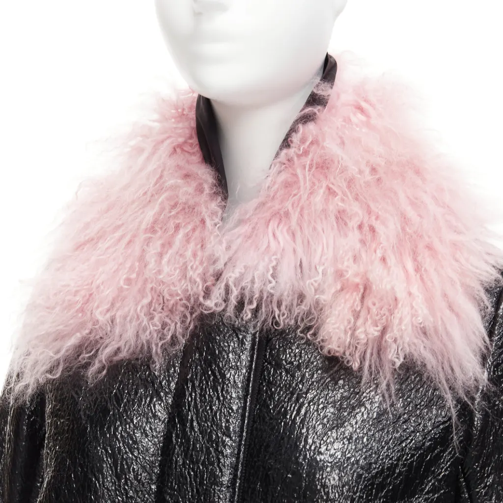 Moncler Pink Fur Wool Coat Black Fur Never worn - Back View