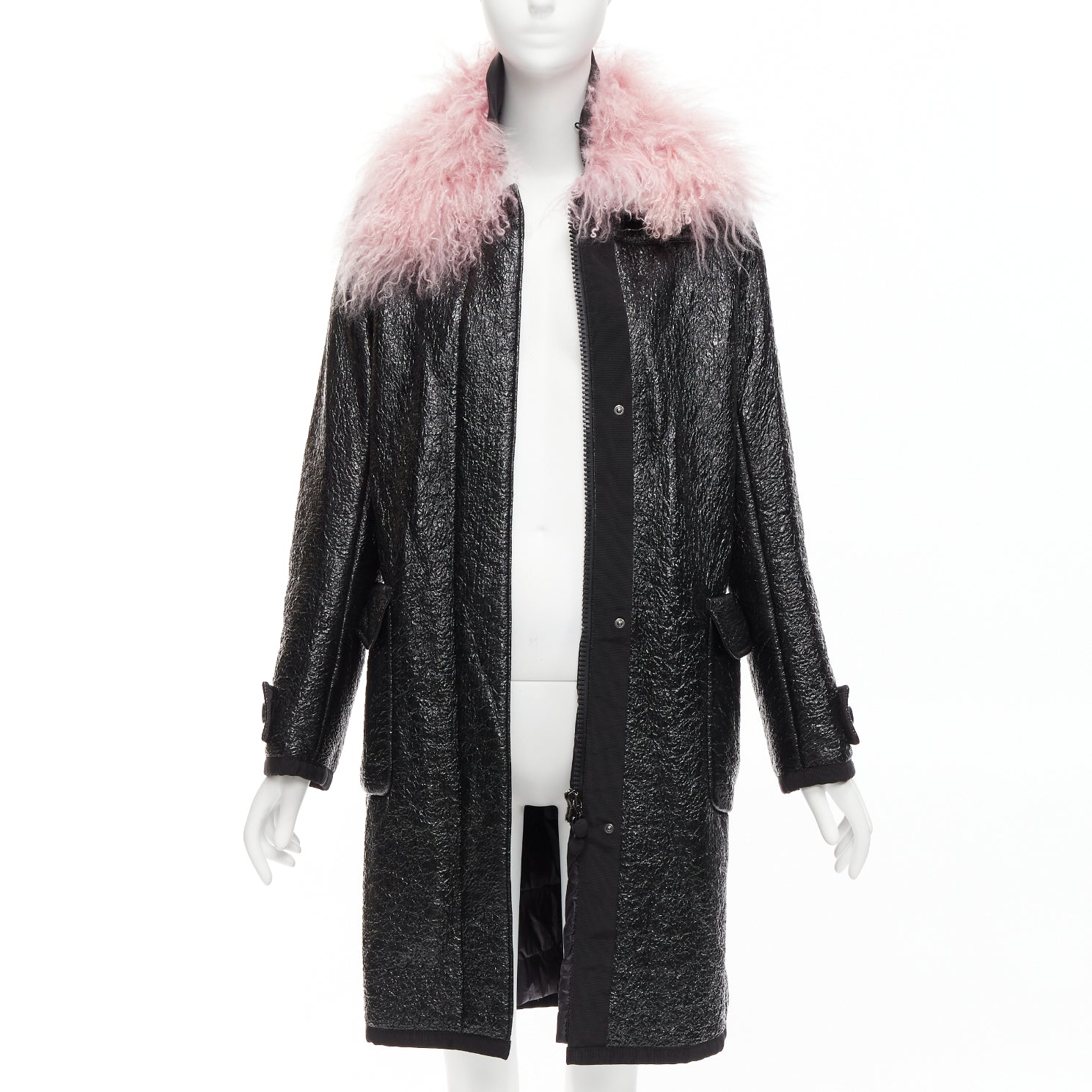 Moncler Pink Fur Wool Coat - Image 6