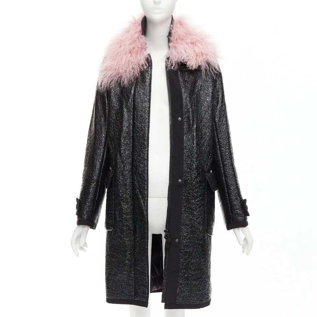 Moncler Pink Fur Wool Coat Black Fur Never worn - Inside View