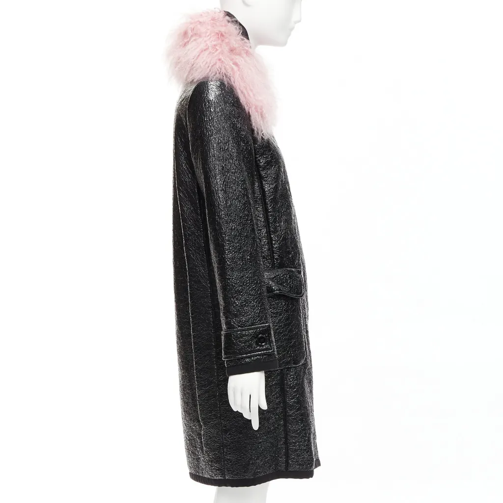 Moncler Pink Fur Wool Coat Black Fur Never worn - Box View