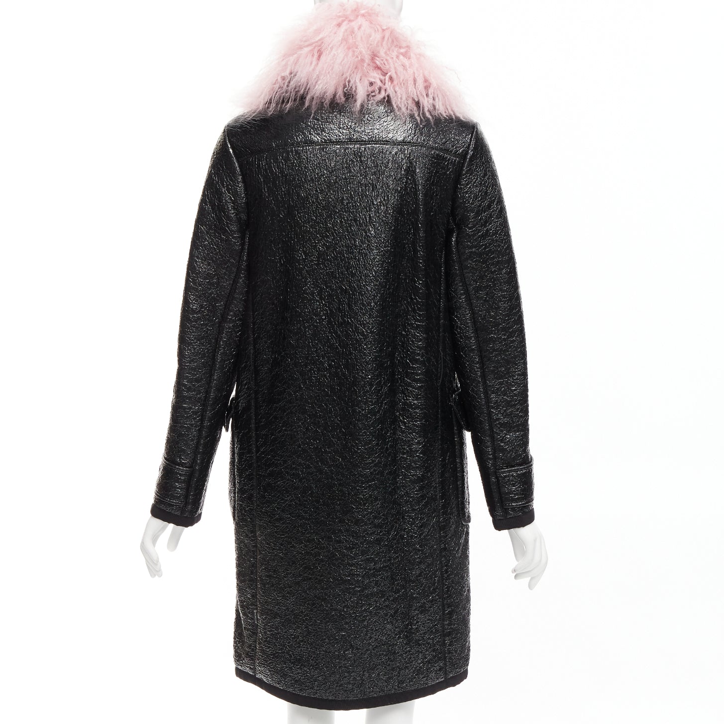 Moncler Pink Fur Wool Coat - Detail 1