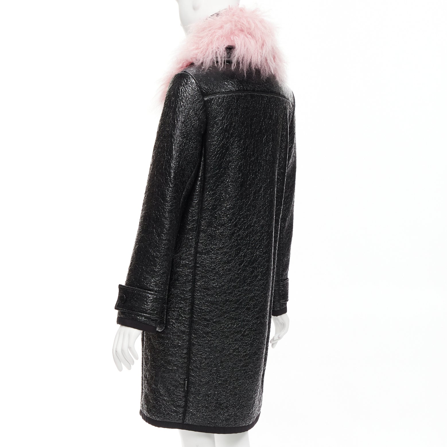 Moncler Pink Fur Wool Coat - Detail 2