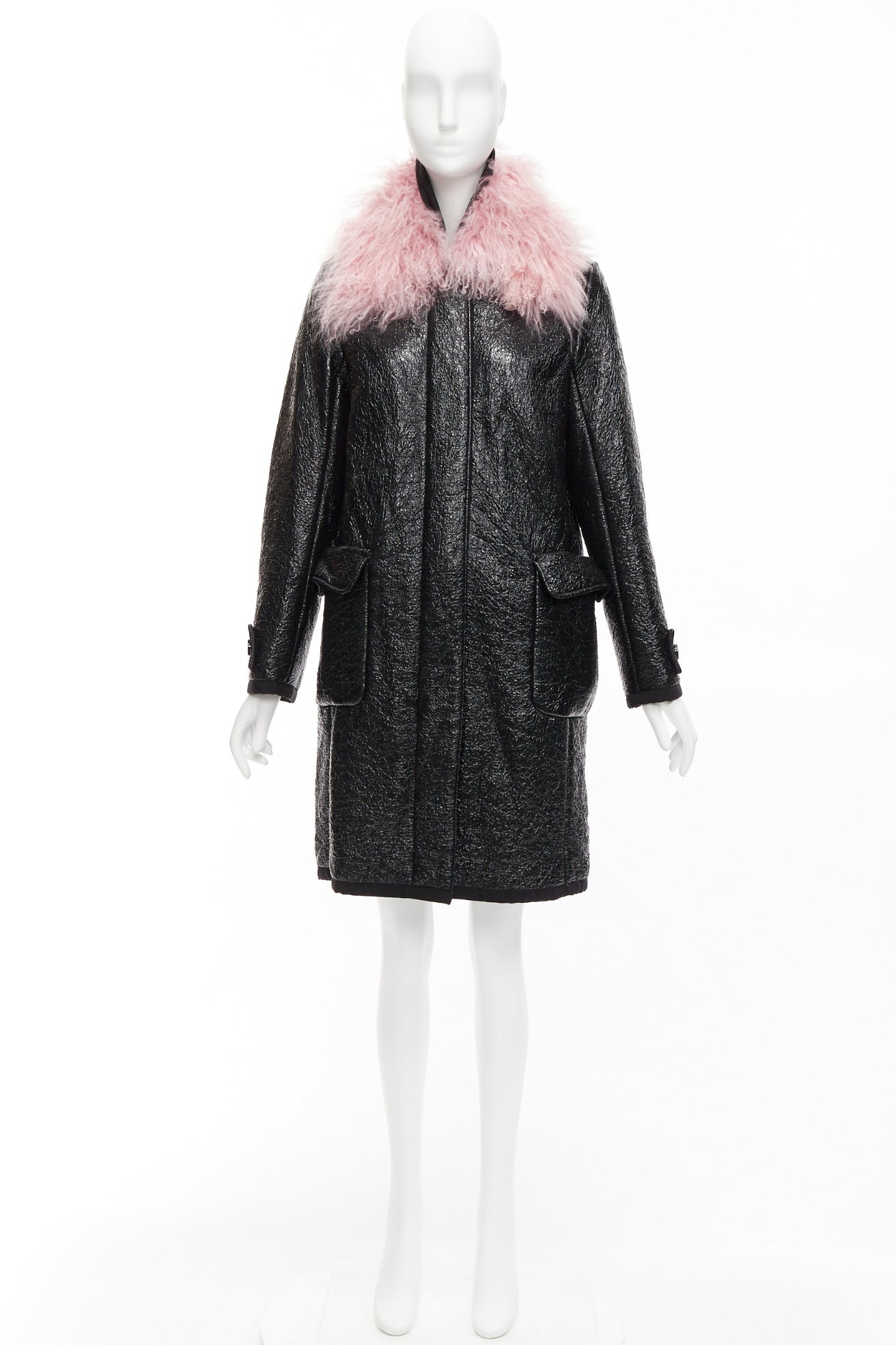 Moncler Pink Fur Wool Coat - Image 12