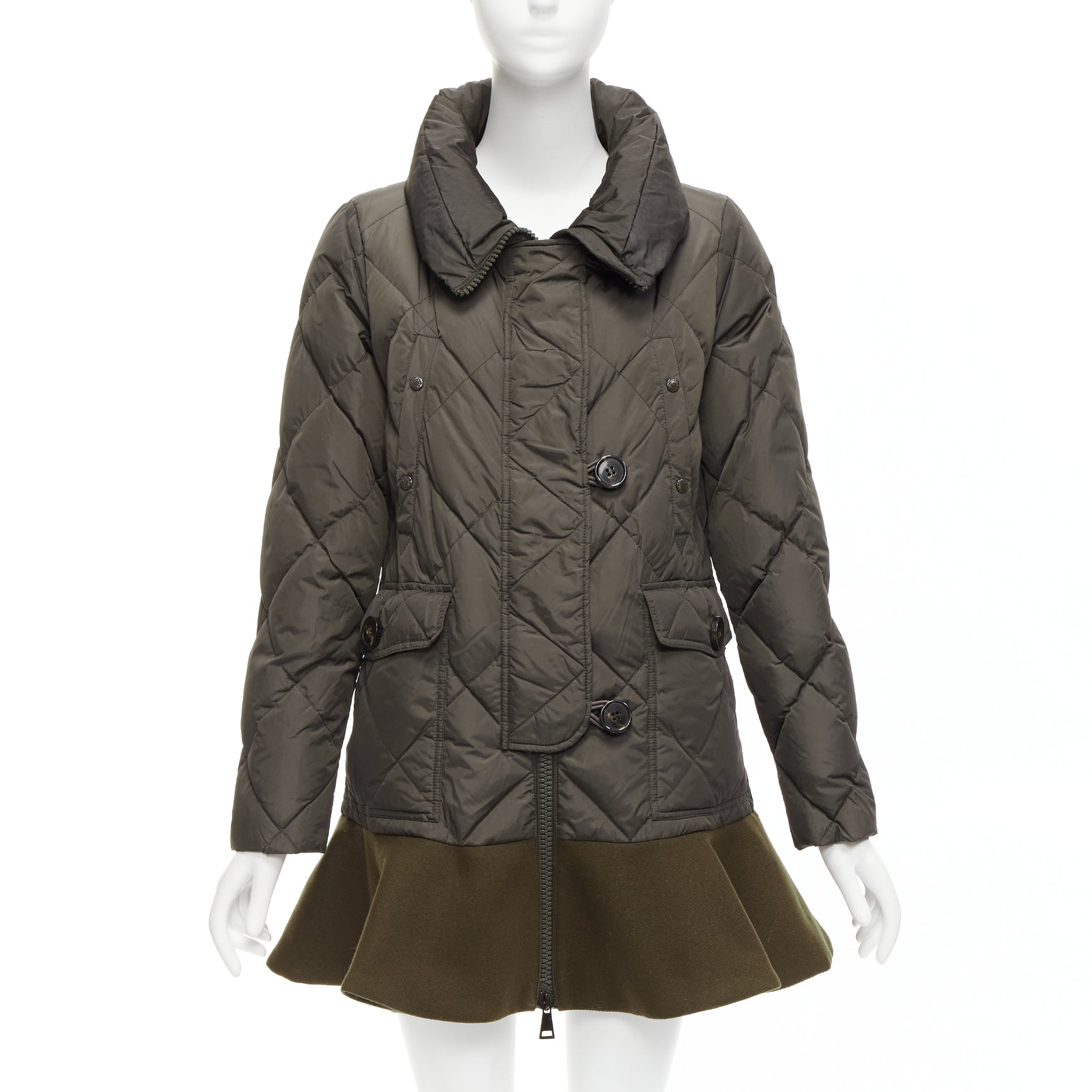 Moncler Khaki Frill Hem Coat