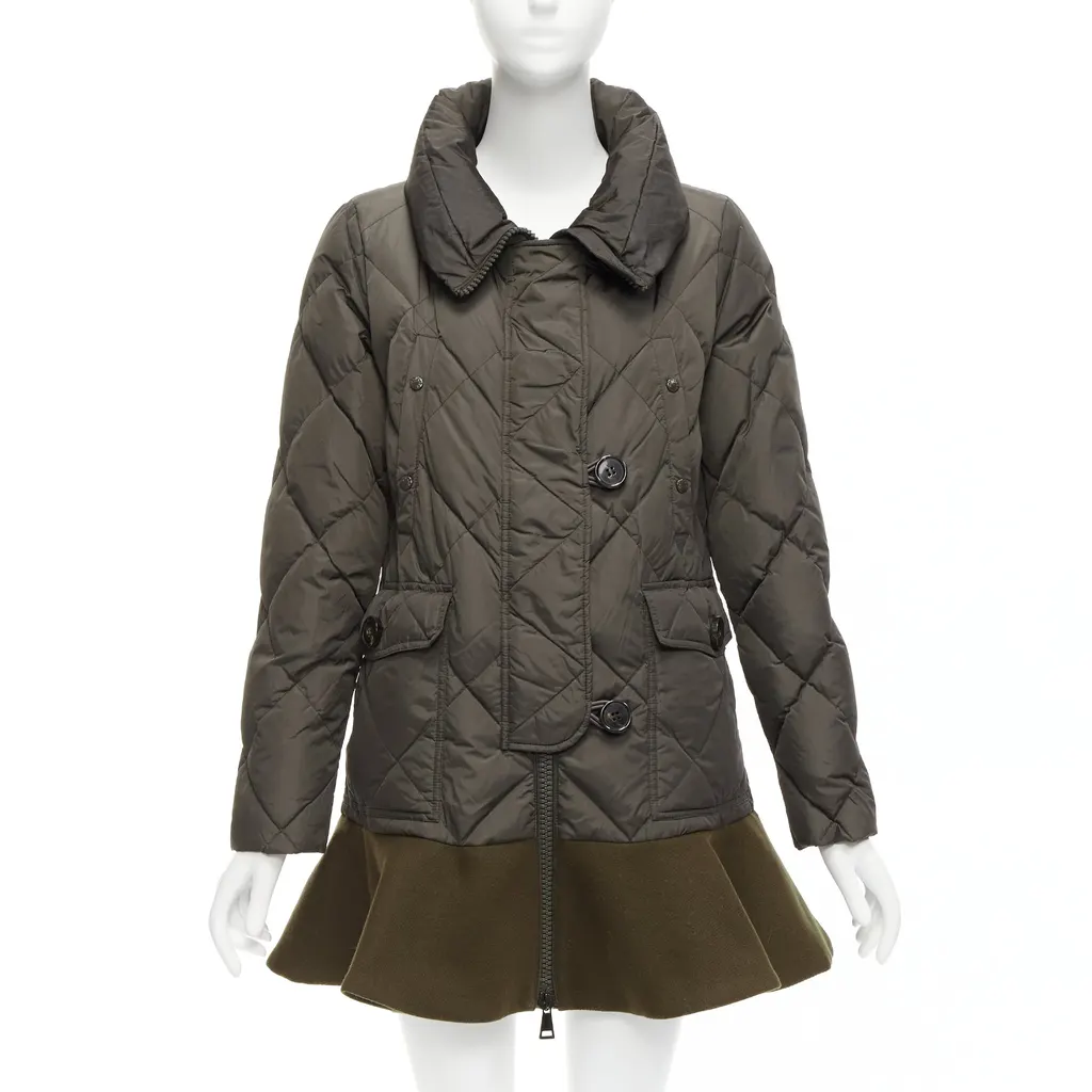 Moncler Khaki Frill Hem Coat Khaki Polyamide Never worn - Front View
