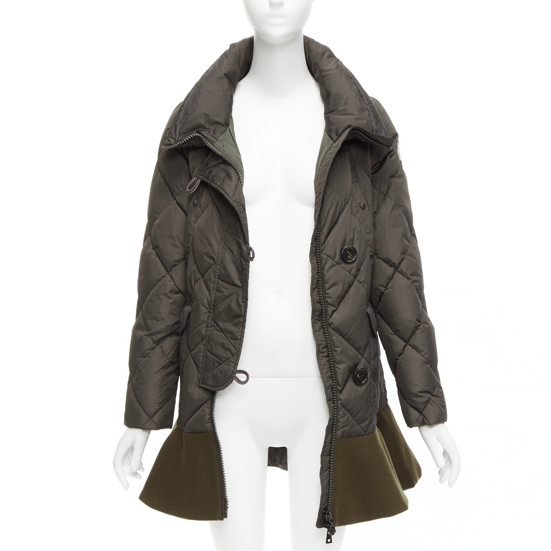 Moncler Khaki Frill Hem Coat - Image 6