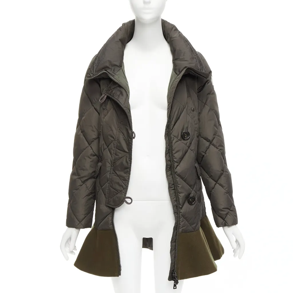 Moncler Khaki Frill Hem Coat Khaki Polyamide Never worn - Inside View