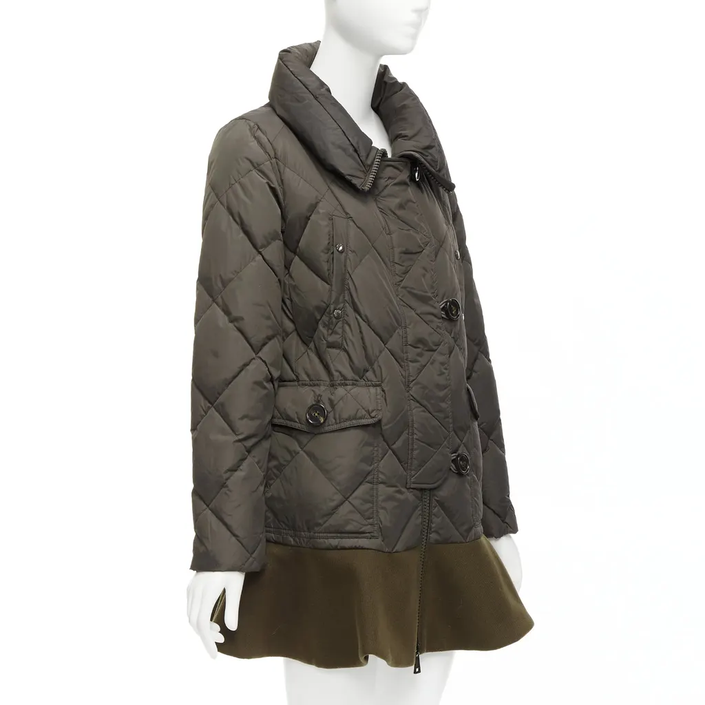 Moncler Khaki Frill Hem Coat Khaki Polyamide Never worn - Model View