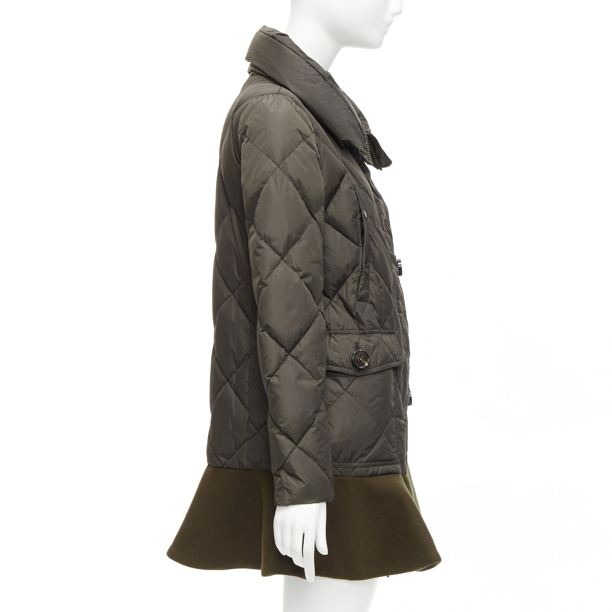 Moncler Khaki Frill Hem Coat - Side view