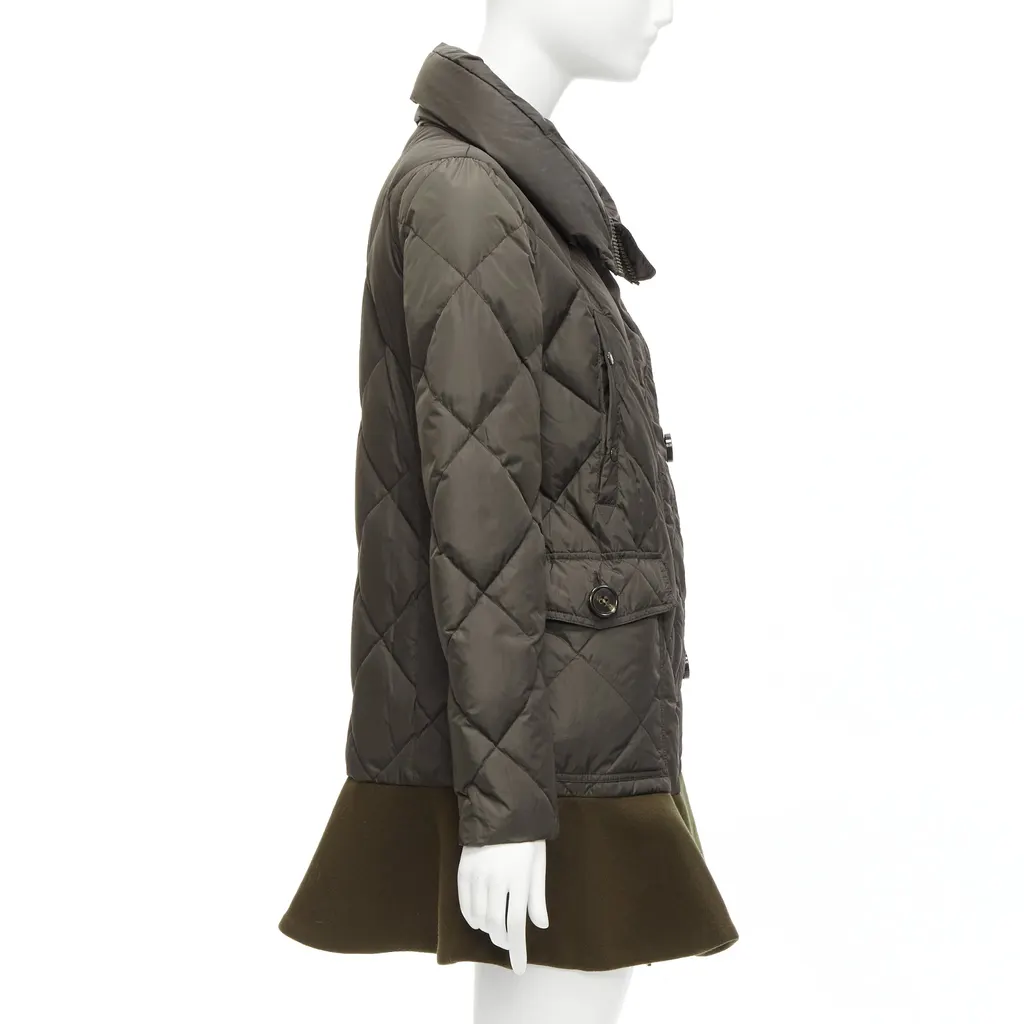 Moncler Khaki Frill Hem Coat Khaki Polyamide Never worn - Box View