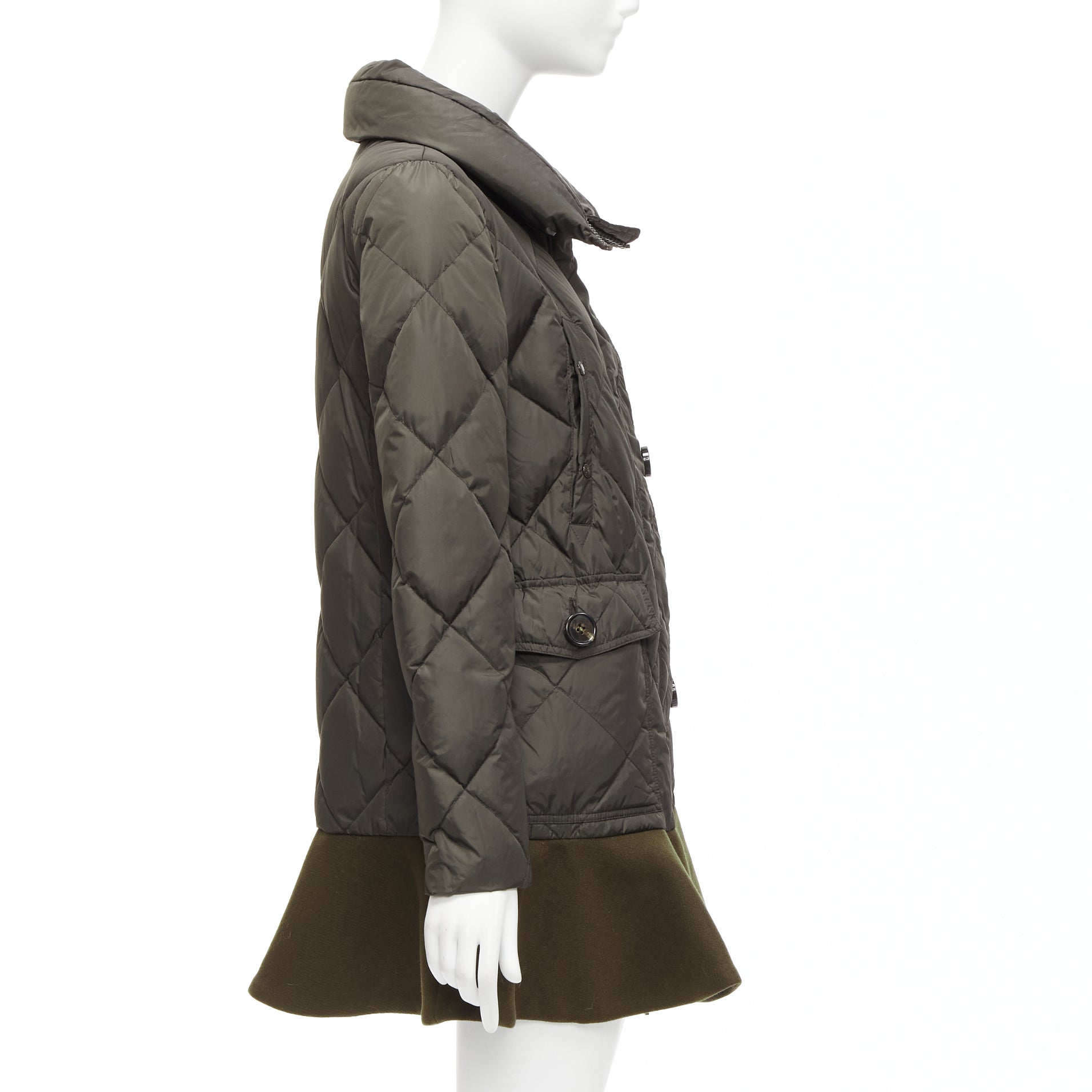 Moncler Khaki Frill Hem Coat - Image 10