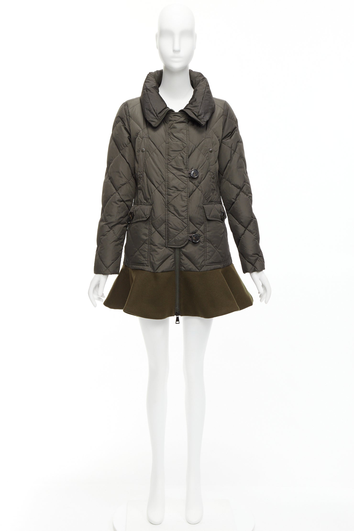 Moncler Khaki Frill Hem Coat - Image 13