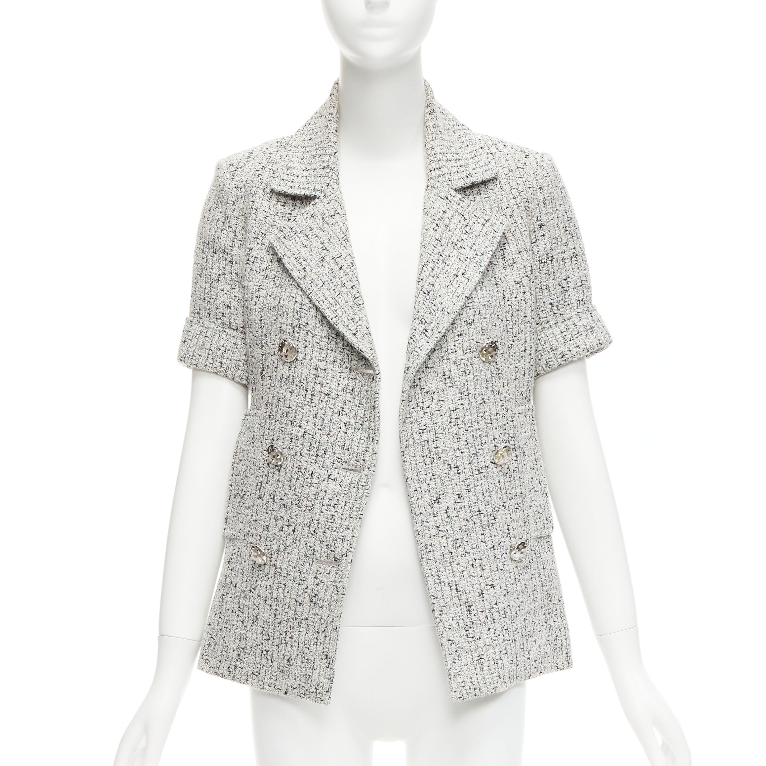 Chanel Silver Tweed Cuff Jacket