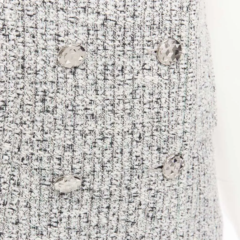 Chanel Silver Tweed Cuff Jacket Grey Cotton Very good - Back View