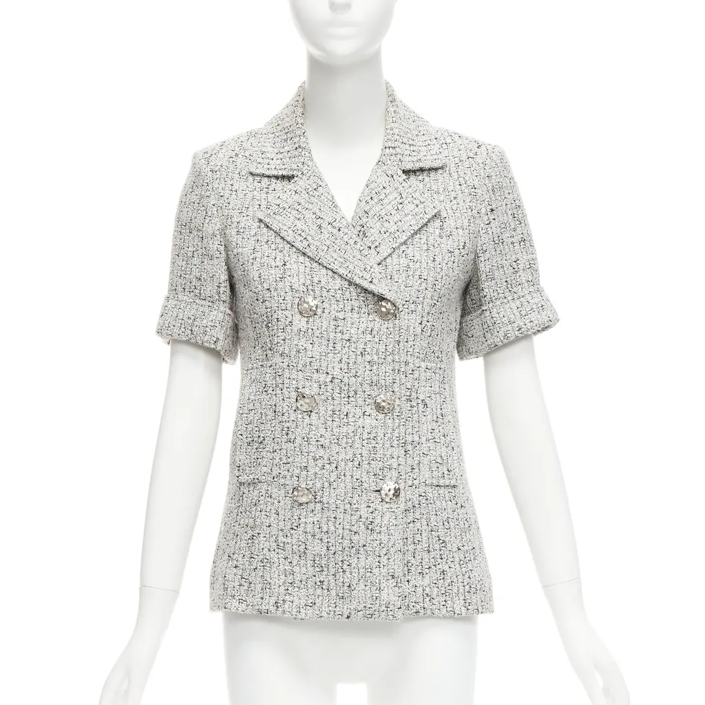 Chanel Silver Tweed Cuff Jacket Grey Cotton Very good - Inside View