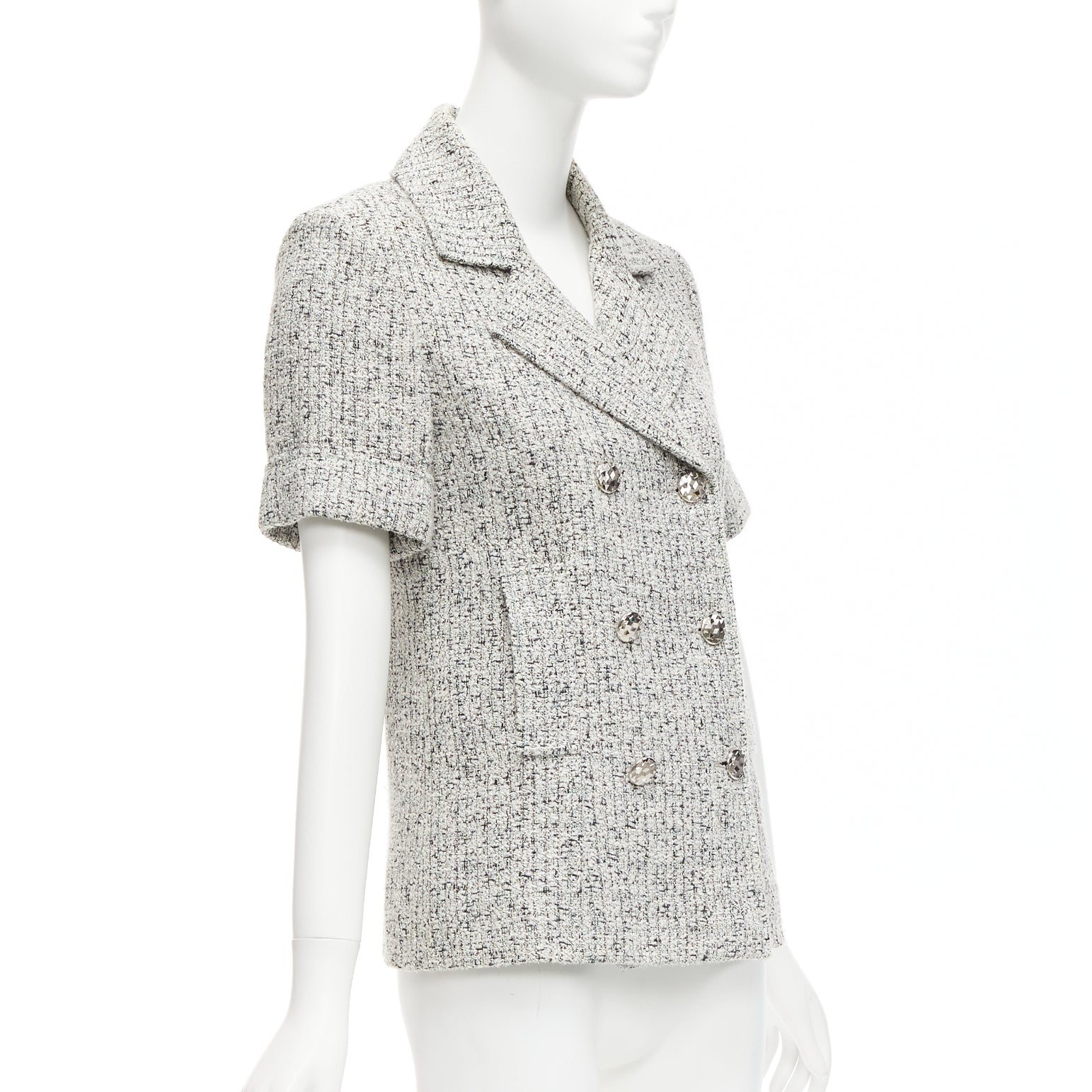Chanel Silver Tweed Cuff Jacket - 4