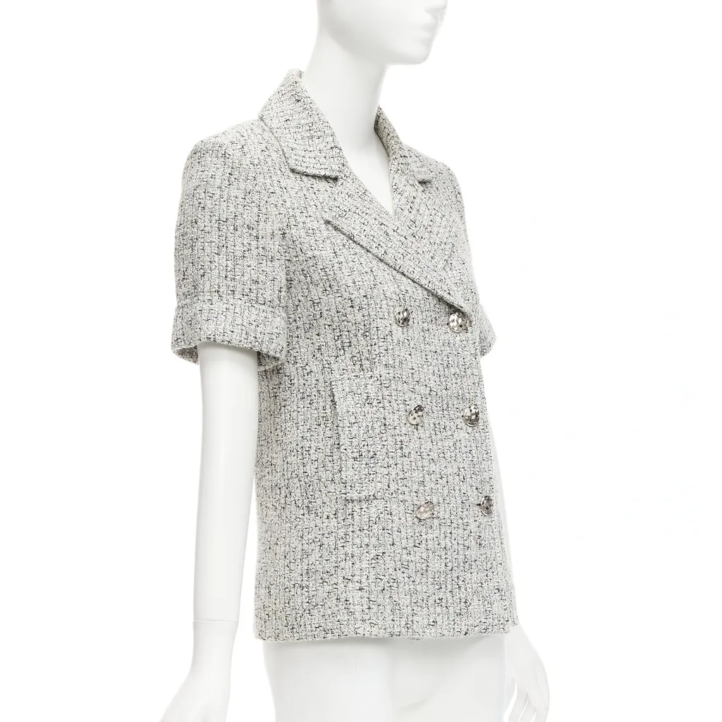 Chanel Silver Tweed Cuff Jacket Grey Cotton Very good - Model View