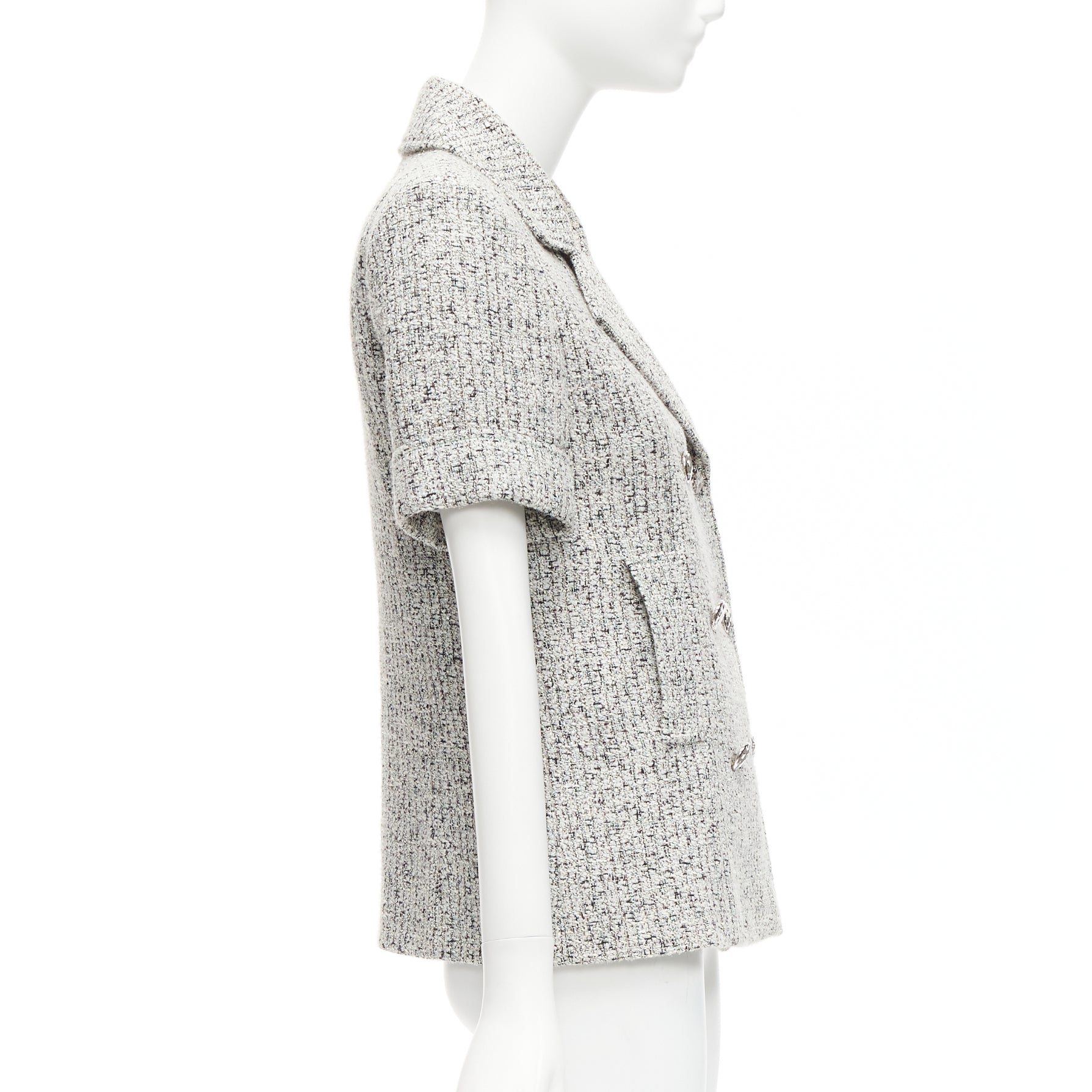 Chanel Silver Tweed Cuff Jacket - Side view
