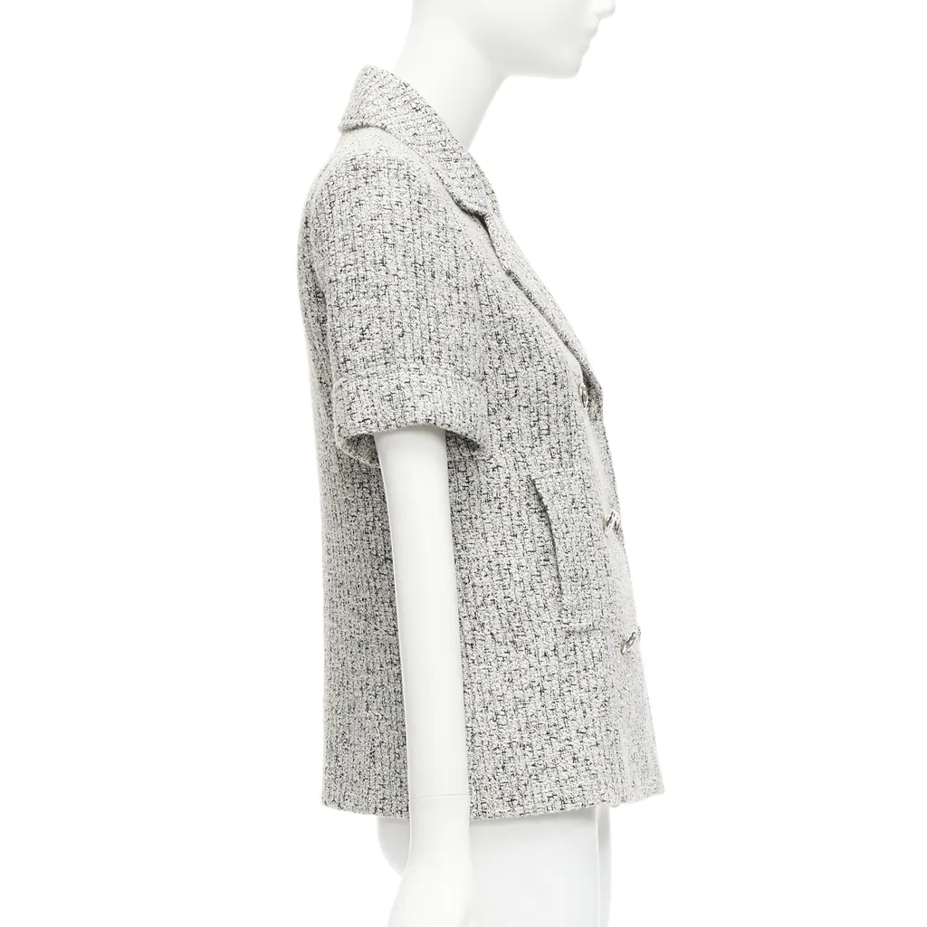 Chanel Silver Tweed Cuff Jacket Grey Cotton Very good - Box View