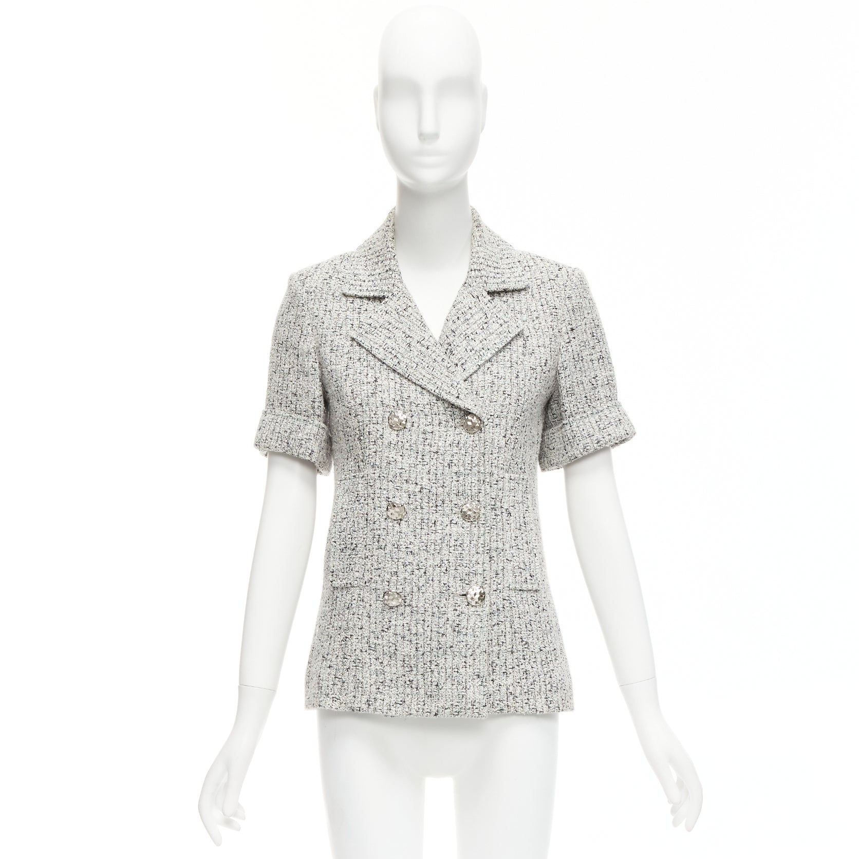 Chanel Silver Tweed Cuff Jacket - Image 12