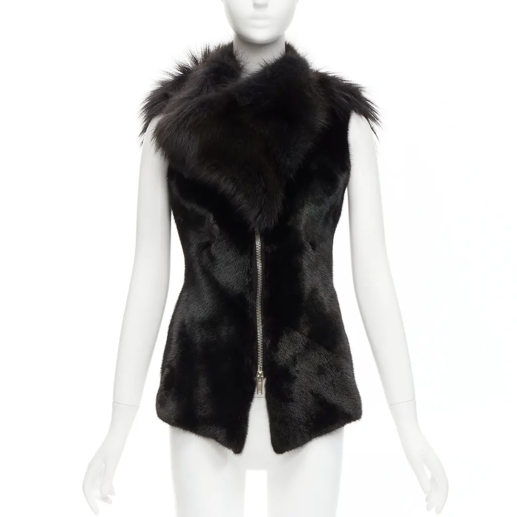 Rick Owens Black Mixed Fur Vest Black Fur Very good - Front View