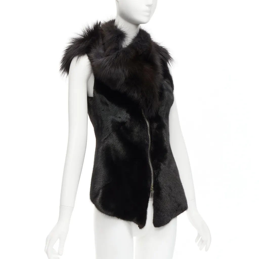 Rick Owens Black Mixed Fur Vest Black Fur Very good - Model View