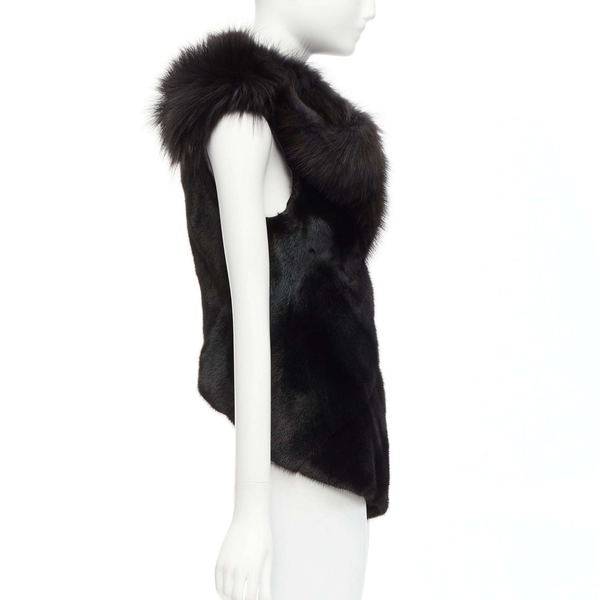 Rick Owens Black Mixed Fur Vest - Side view