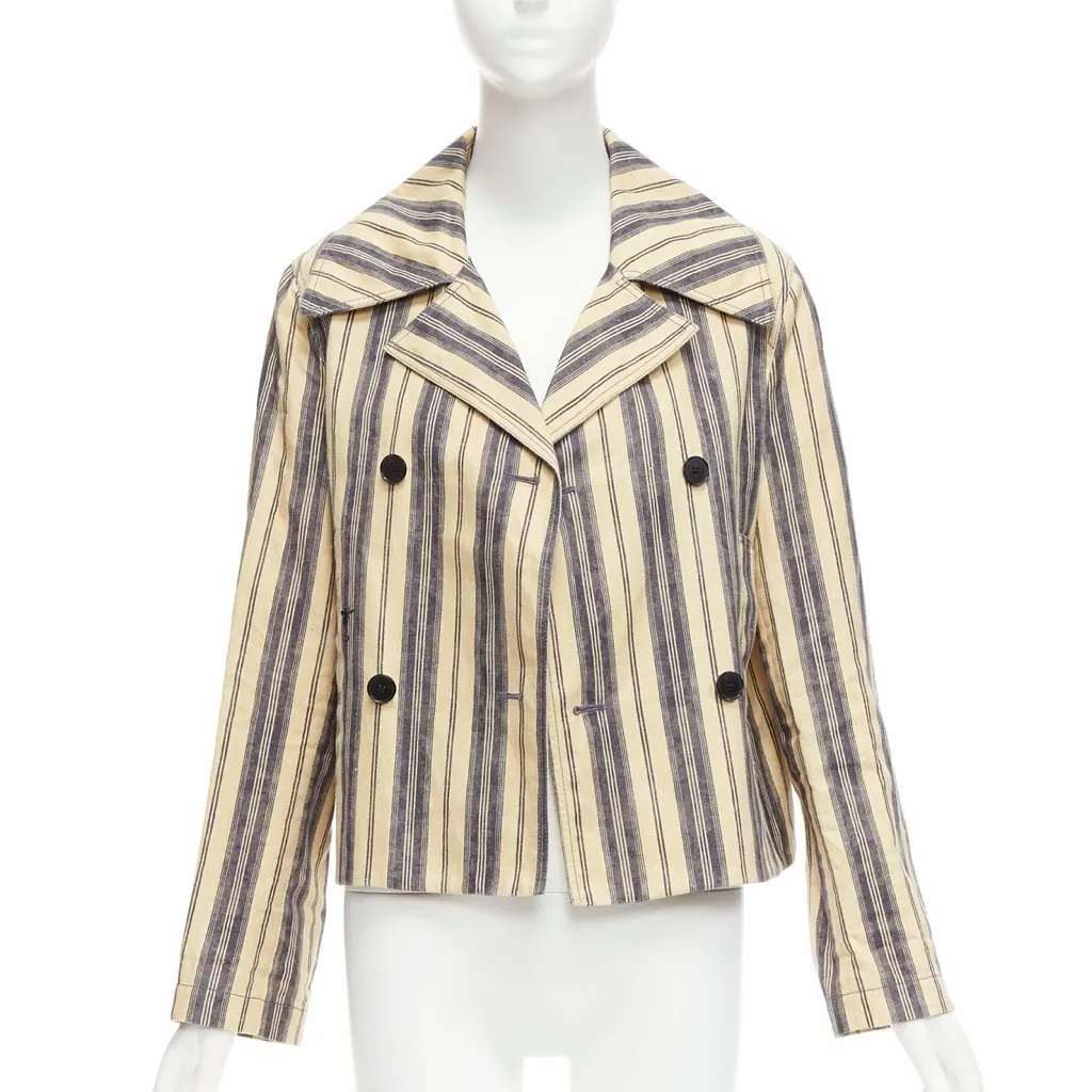 Dior Beige Striped Blazer Beige Linen Very good - Front View
