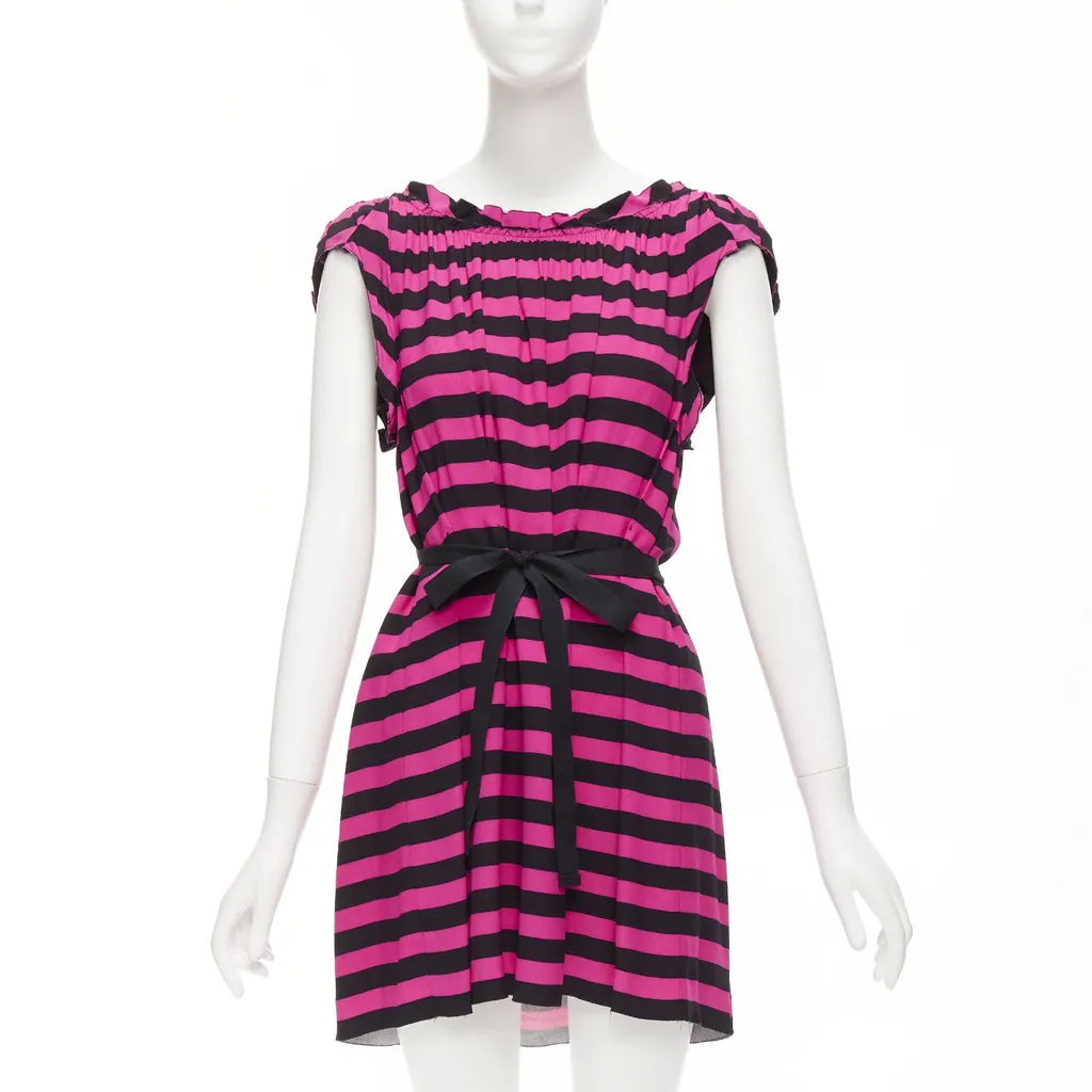 Prada Ribbon Belt Dress Black Wool Never worn - Front View