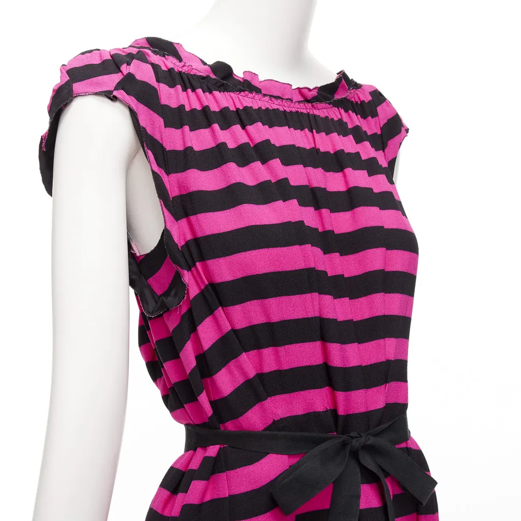 Prada Ribbon Belt Dress Black Wool Never worn - Back View