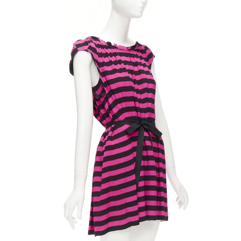 Prada Ribbon Belt Dress Black Wool Never worn - Inside View