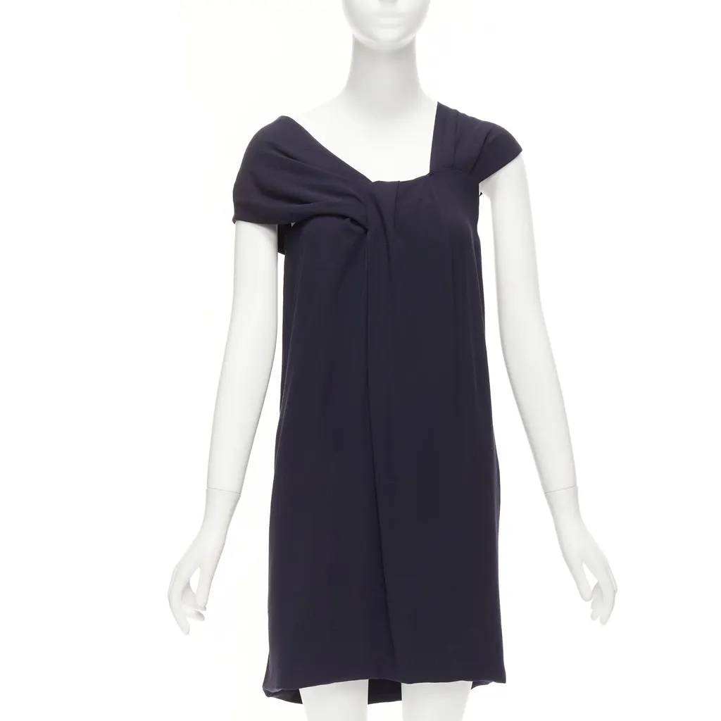 Fendi Pleated Collar Dress Navy Viscose Never worn - Front View