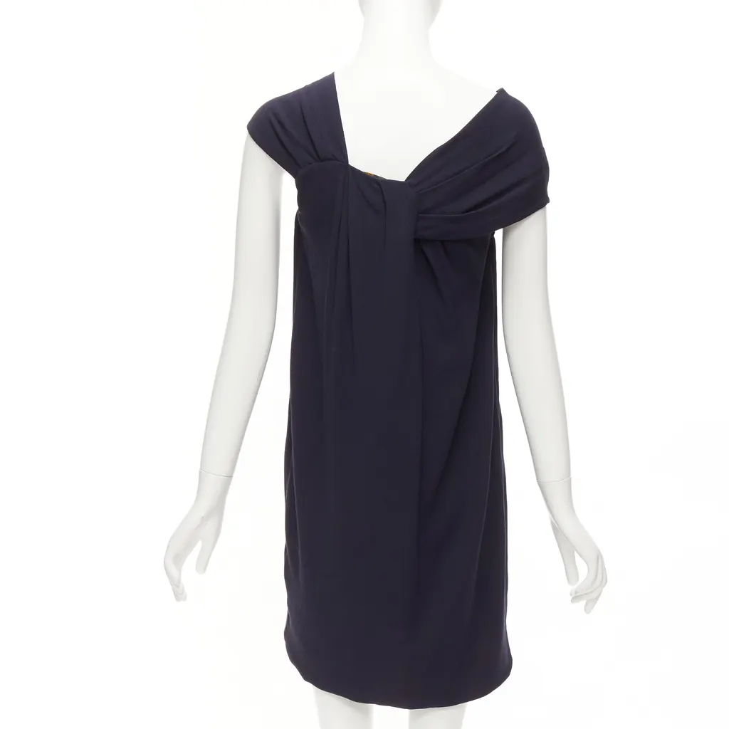 Fendi Pleated Collar Dress Navy Viscose Never worn - Box View