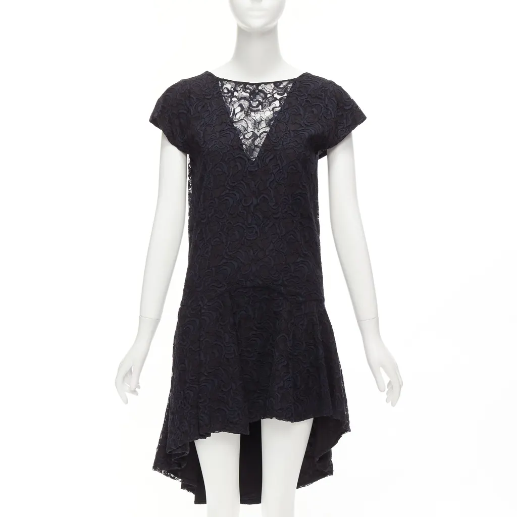 Dior Overlay Ruffle Dress Navy Lace Never worn - Front View